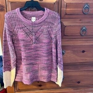 Nic+Zoe Women’s Purple And Cream Crew Neck Sweater Size Large NWT